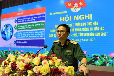 Thiếu tướng Trần Minh Tâm, Bí thư Đảng ủy, Chính ủy Binh chủng quán triệt, triển khai thực hiện “Chiến lược phát triển hệ thống thông tin liên lạc quân sự giai đoạn 2021-2030, tầm nhìn đến năm 2045”, tháng 9/2021