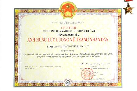 Bằng Danh hiệu Anh hùng lực lượng vũ trang nhân dân giai đoạn (2000 - 2009), Chủ tịch nước Nguyễn Minh Triết tặng Binh chủng Thông tin liên lạc, ngày 02/7/2010