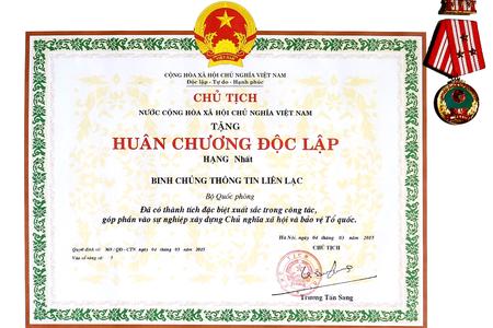Huân chương Độc lập hạng Nhất, Chủ tịch nước Trương Tấn Sang tặng Binh chủng Thông tin liên lạc, ngày 04/3/2015